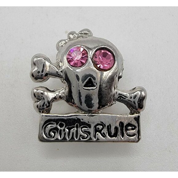 Fashion Jewelry‎ Silver GIRLS RULE PINK GEM EYES CHARM - Picture 1 of 3